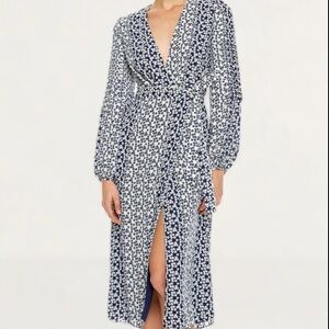 Wrap Floral Maxi Dress - Navy and White